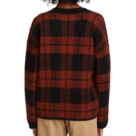 Rails NWT Colleen Rust Black Plaid Sweater V-Neck Size S Drop Shoulder Boxy - Picture 2 of 12